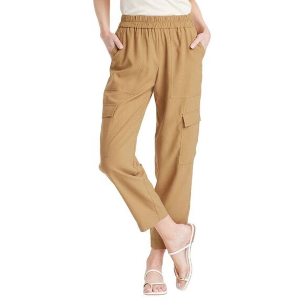 A New Day Women's High Rise Ankle Cargo‎ Pants Tan Size XS